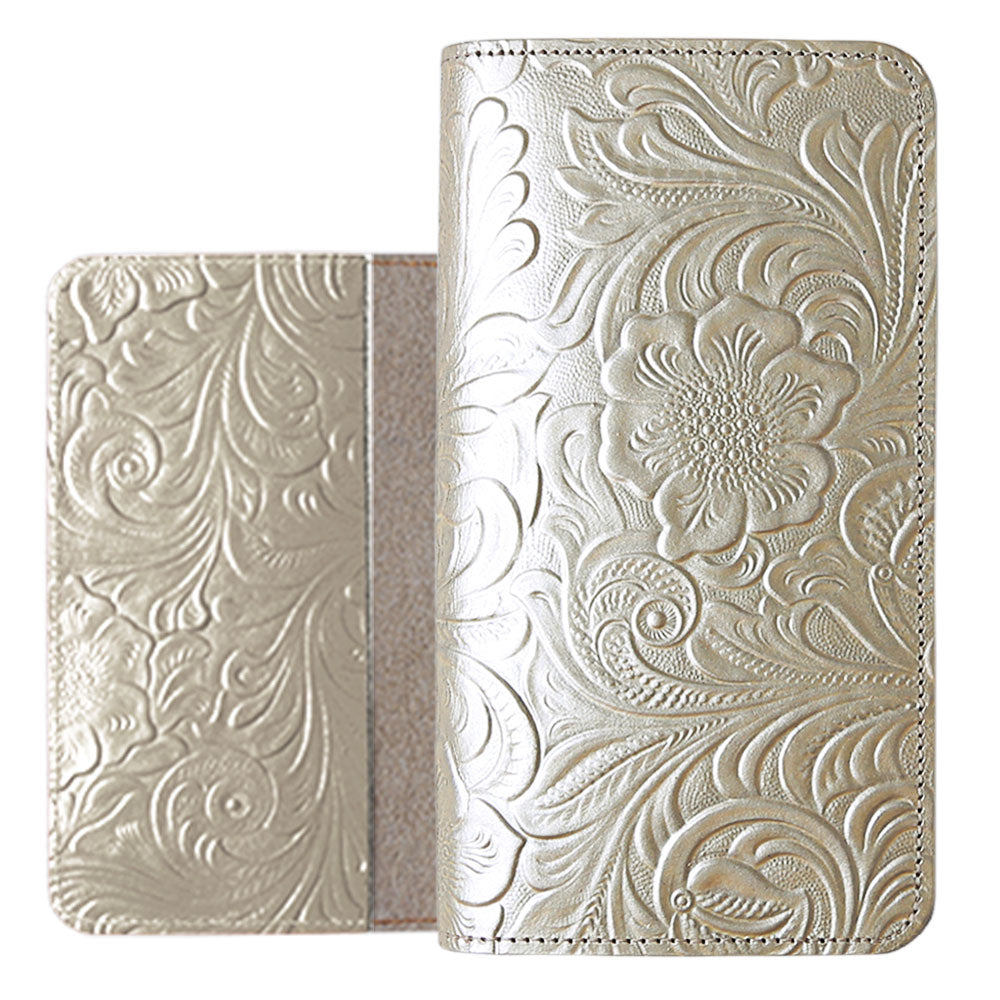 Étui à rabat en cuir véritable embossé à motif floral pour la série Google Pixel