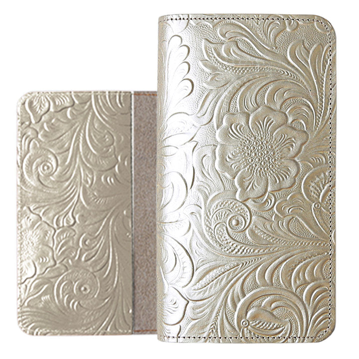 Étui à rabat en cuir véritable embossé à motif floral pour la série Google Pixel