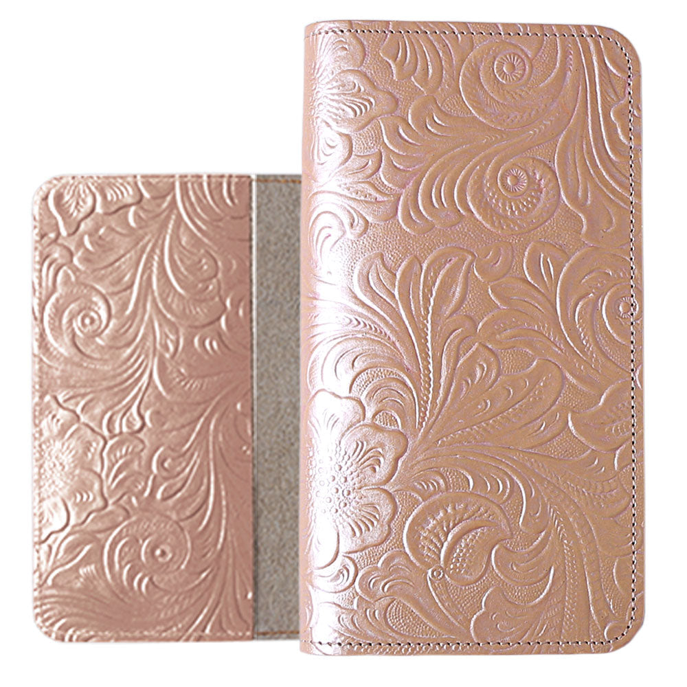 Embossed leather genuine leather floral pattern notebook-style case AQUOS series