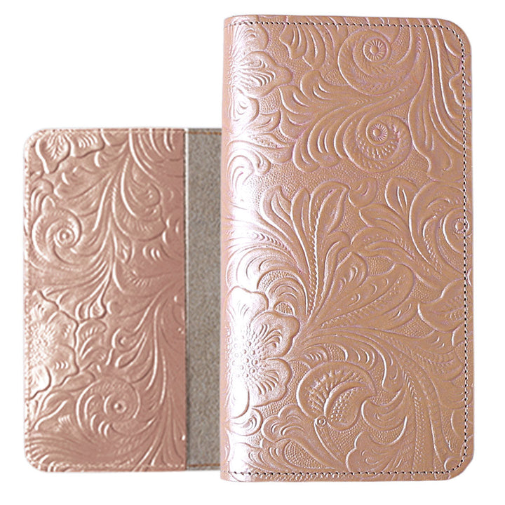 Embossed leather genuine leather floral pattern notebook-style case AQUOS series