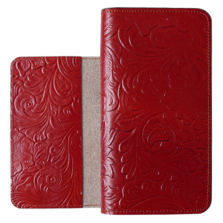 Embossed leather genuine leather floral pattern notebook-style case AQUOS series