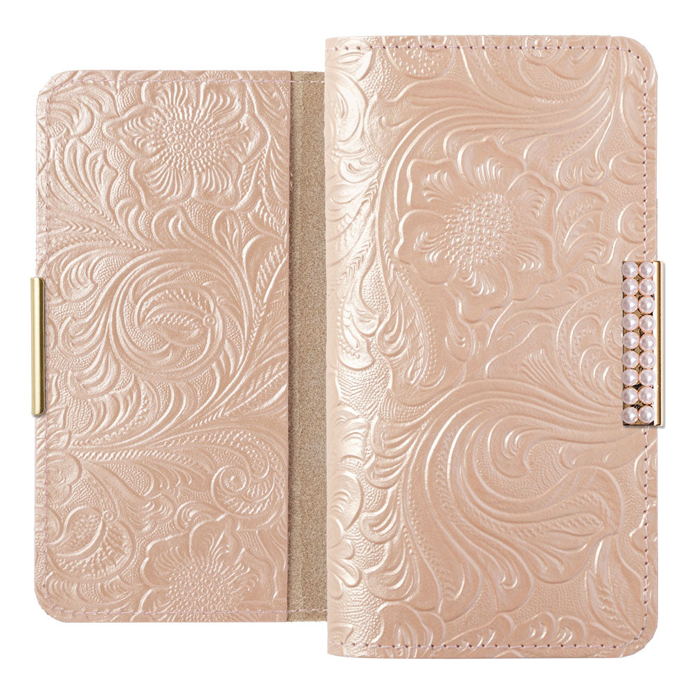 Embossed Leather Genuine Leather Floral Pattern Pearl Frame Deco Notebook Case AQUOS Series