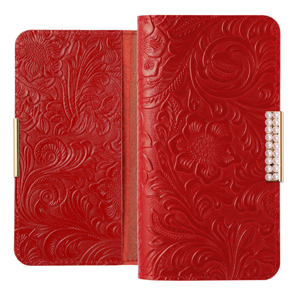 Embossed Leather Genuine Leather Floral Pattern Pearl Frame Deco Notebook Case AQUOS Series