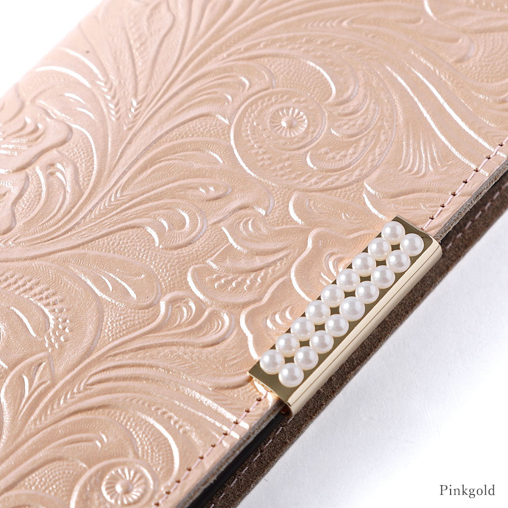 Embossed Leather Genuine Leather Floral Pattern Pearl Frame Deco Wallet Case Google Pixel Series