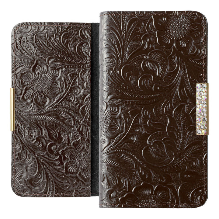 Embossed leather genuine leather floral pattern stone frame deco notebook-style case for Google Pixel series