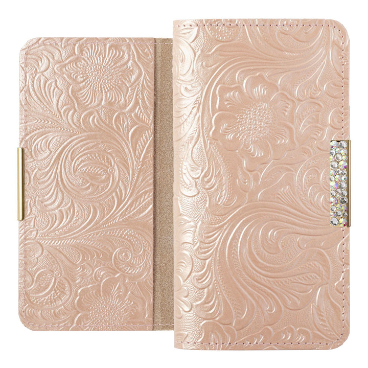 Embossed leather genuine leather floral pattern stone frame deco notebook-style case AQUOS series