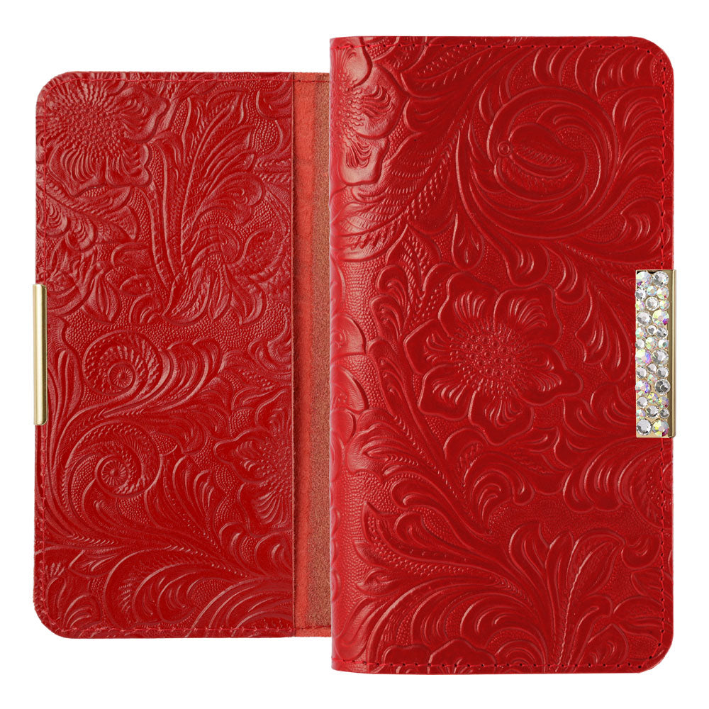 Embossed leather genuine leather floral pattern stone frame deco notebook-style case AQUOS series