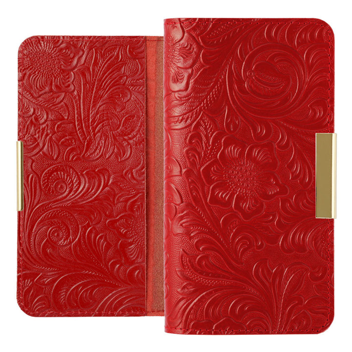 Embossed leather genuine leather floral pattern gold frame deco notebook-style case AQUOS series