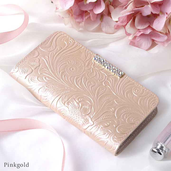 Embossed leather genuine leather floral pattern stone frame deco notebook-style case Galaxy series