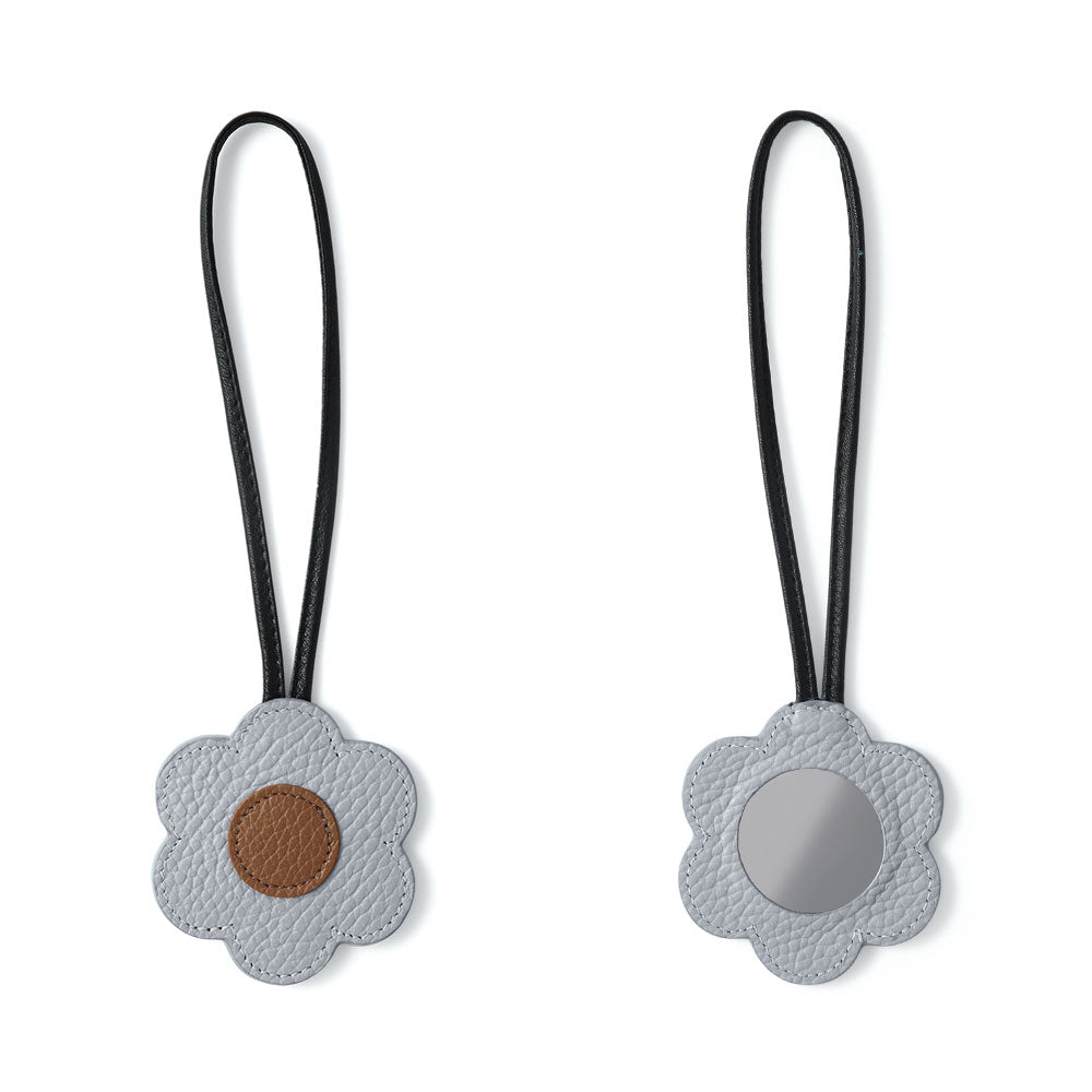 Accessoire cuir véritable cuir italien grainé porte-miroir fleur avec cordon