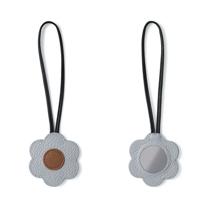 Accessoire cuir véritable cuir italien grainé porte-miroir fleur avec cordon