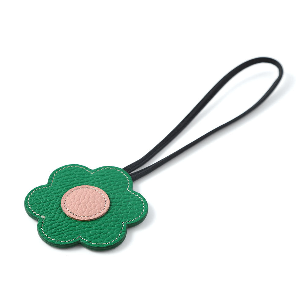 Accessoire cuir véritable cuir italien grainé porte-miroir fleur avec cordon