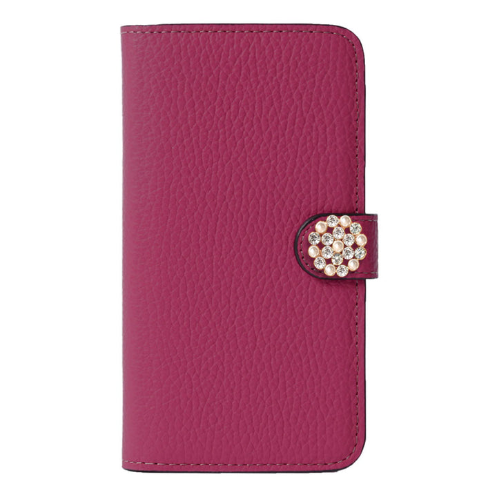 Genuine leather 32 colors Italian shrink leather crystal pearl deco notebook-style case (with belt)