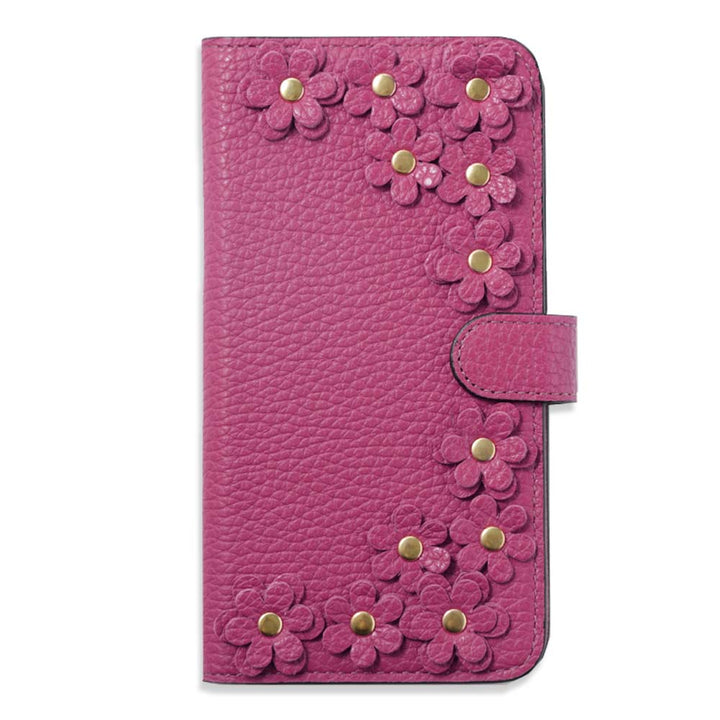 Genuine leather 32 colors Italian shrink leather flower motif notebook-style case (with belt) Xperia series