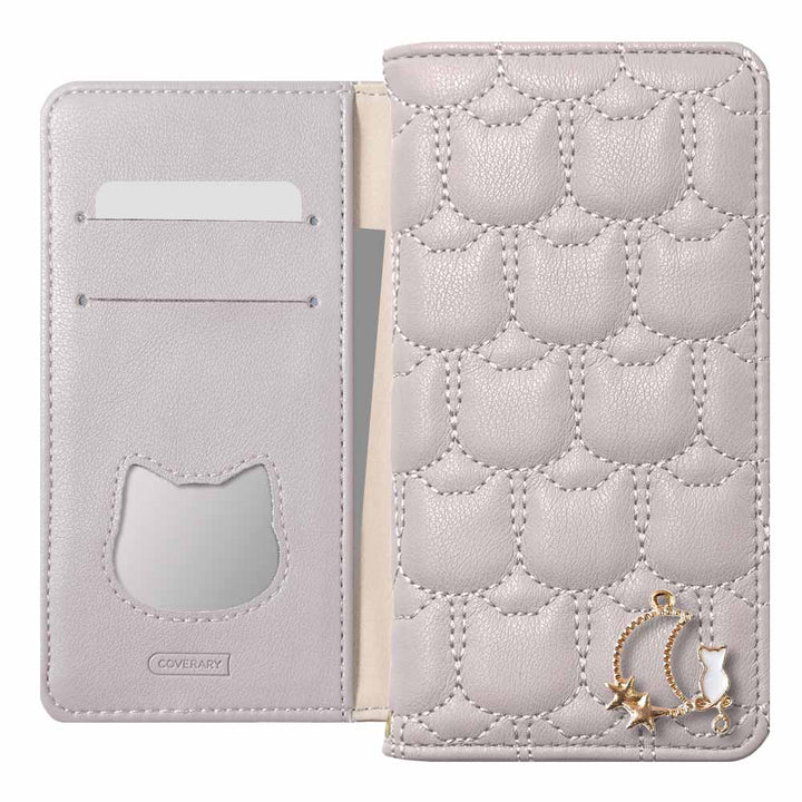 ヴィーガンレザー ネコキルティング ムーンキャットデコ 手帳型ケース AQUOSシリーズ