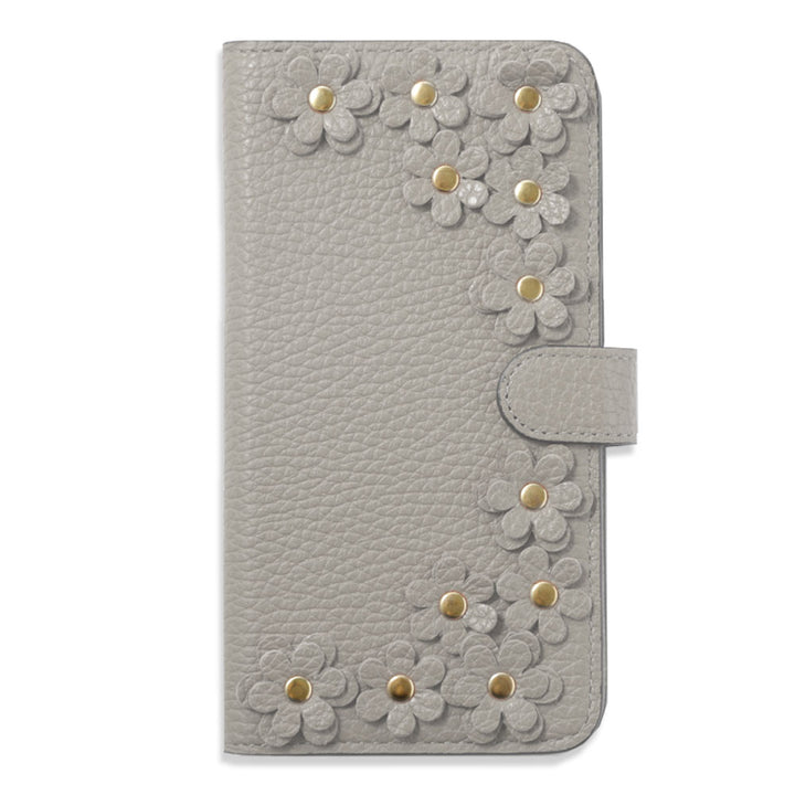 Genuine leather 32 colors Italian shrink leather flower motif notebook-style case (with belt)