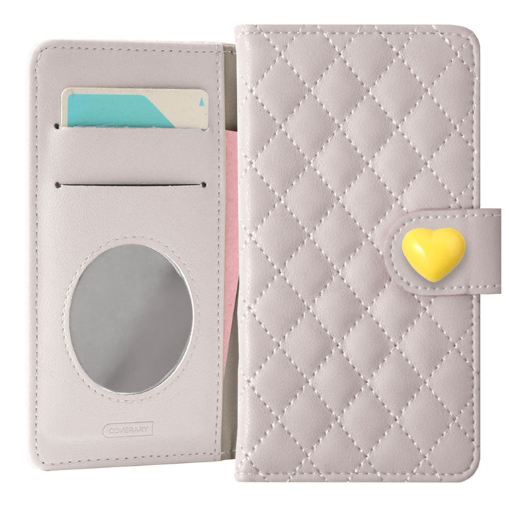 Quilted Heart Deco Mirror Attached Wallet Case (with Belt) for Google Pixel Series