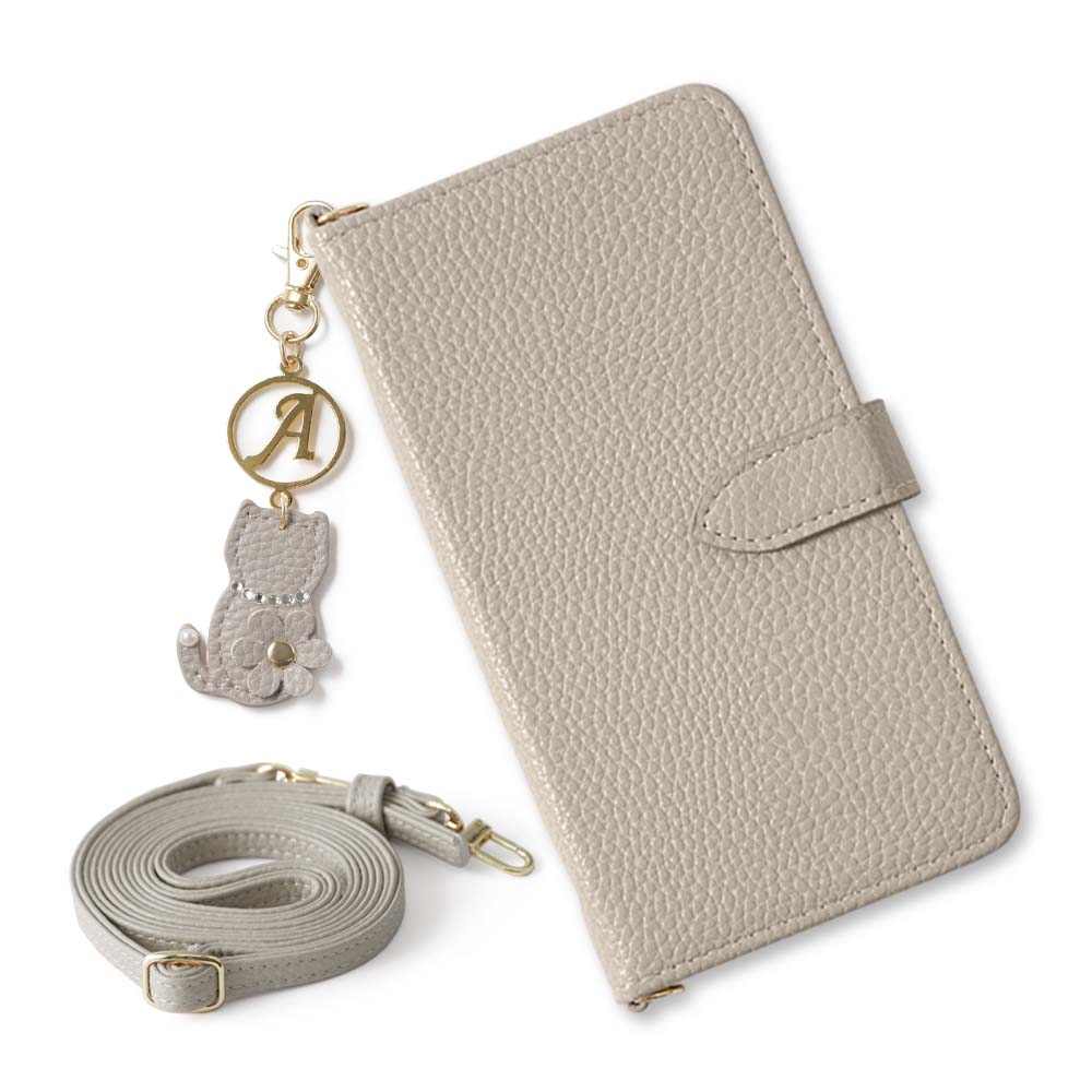 Vegan leather dusty color strap & cat flower initial charm attached notebook-style case (with belt) for Google Pixel series