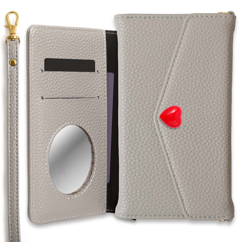 Vegan leather tri-fold dusty color strap & heart deco wallet case for Google Pixel series