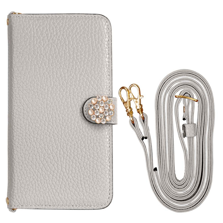 Cuir véritable 32 couleurs cuir italien grainé avec bandoulière décoration perle cristal étui portefeuille (avec ceinture) série Google Pixel