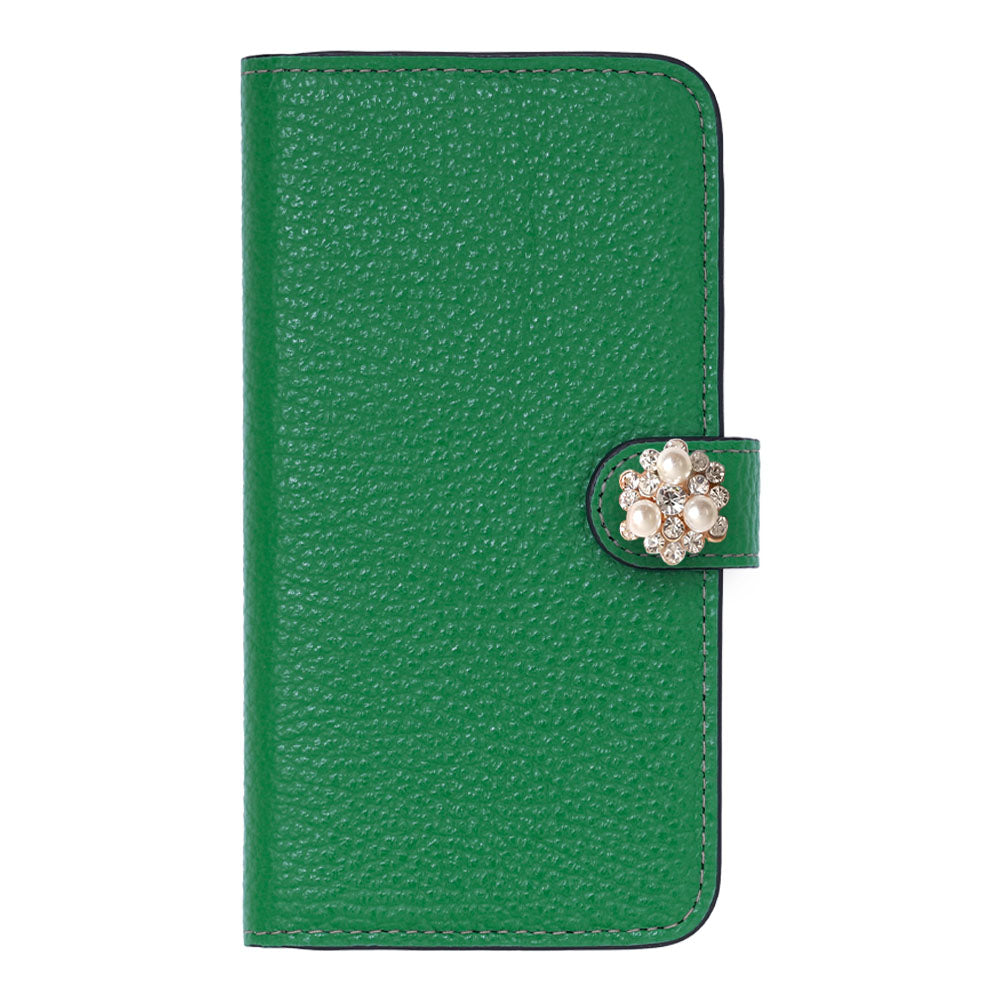 Genuine leather 32 colors Italian shrink leather crystal pearl deco notebook-style case (with belt) AQUOS series