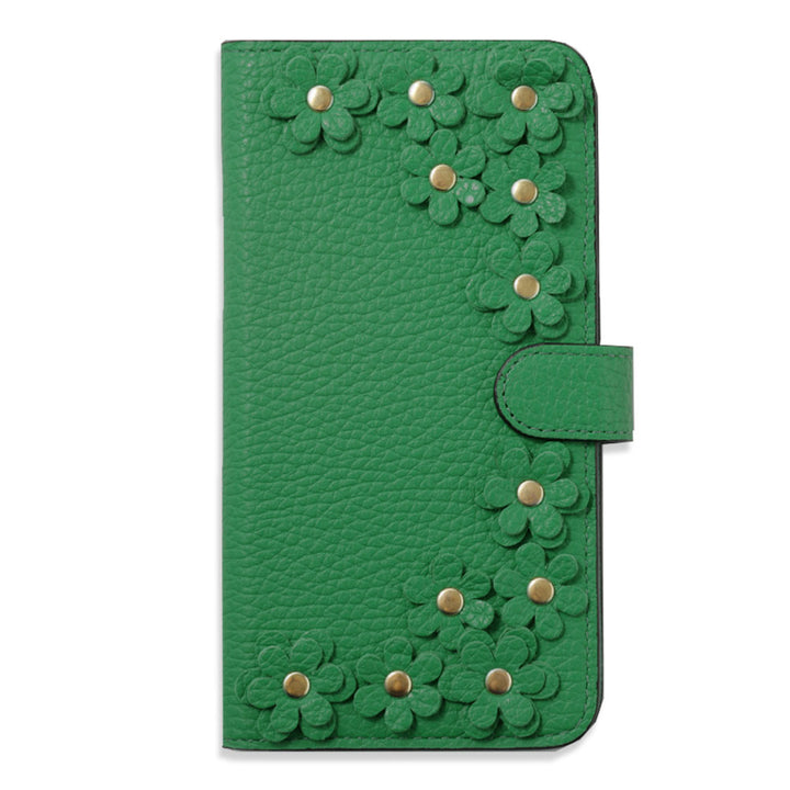 Genuine leather 32 colors Italian shrink leather flower motif notebook-style case (with belt)