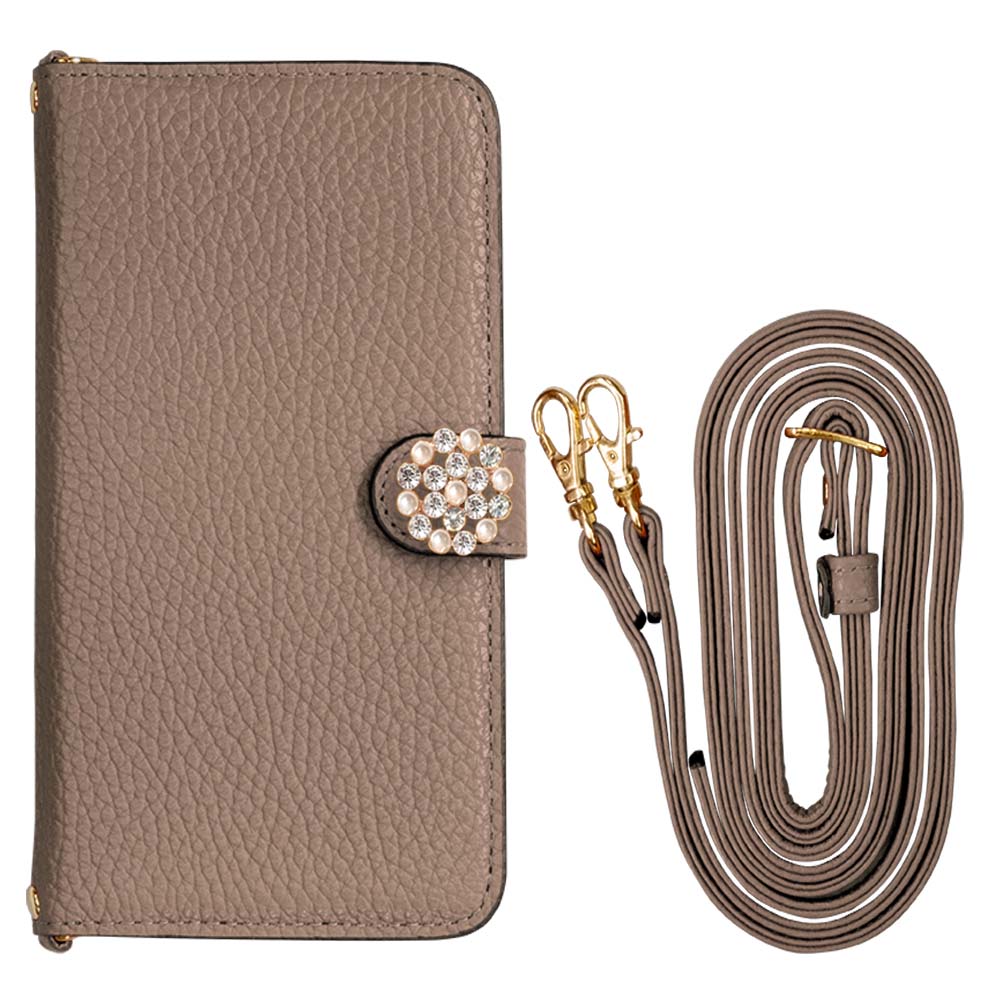 Genuine leather 32 colors Italian shrink leather with shoulder strap Crystal pearl decoration notebook-style case (with belt) AQUOS series