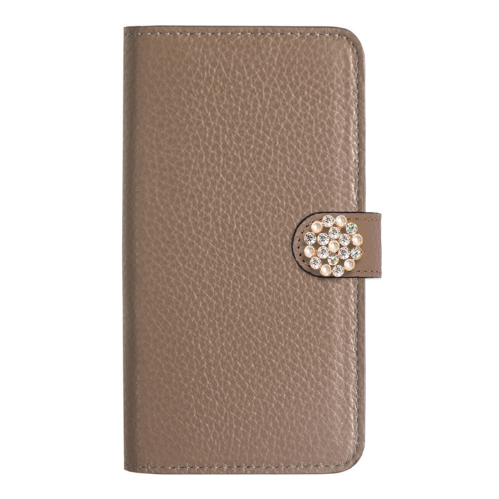 Genuine leather 32 colors Italian shrink leather crystal pearl deco notebook-style case (with belt)
