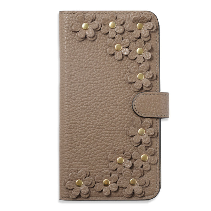 Genuine leather 32 colors Italian shrink leather flower motif notebook-style case (with belt) AQUOS series