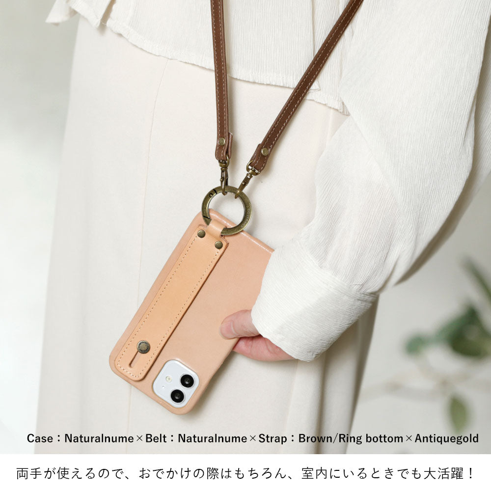 Genuine leather Tochigi leather hand belt & shoulder strap attached back case for iPhone series