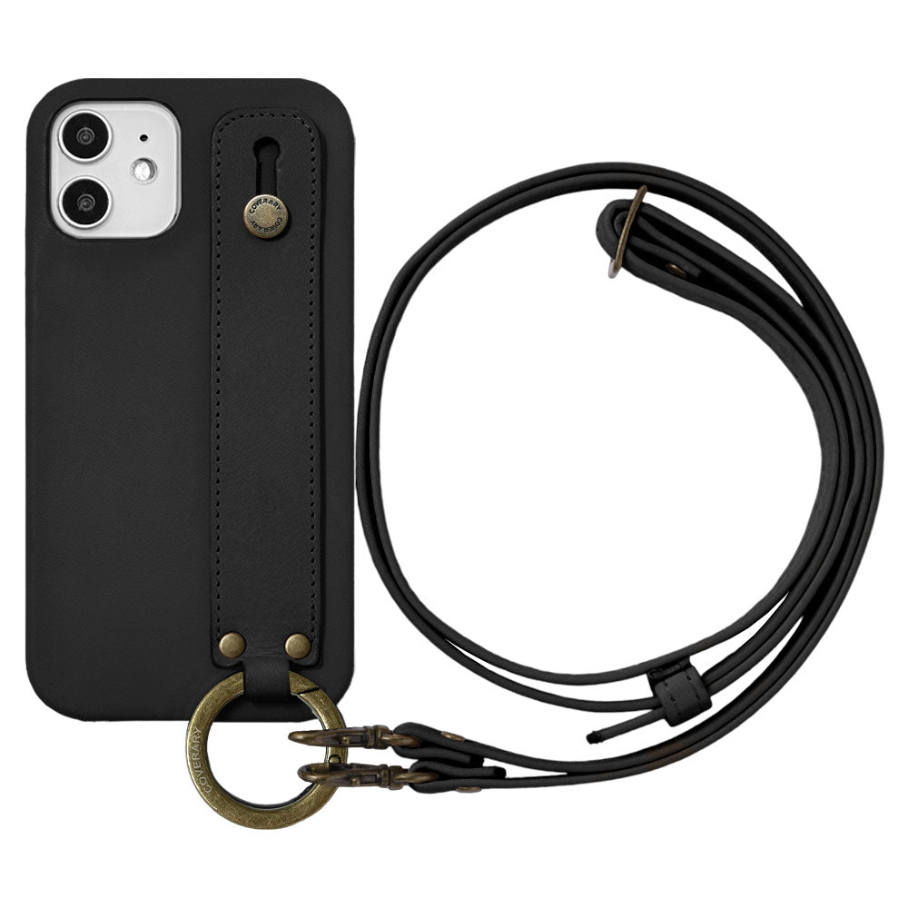Genuine leather Tochigi leather hand belt & shoulder strap attached back case for iPhone series