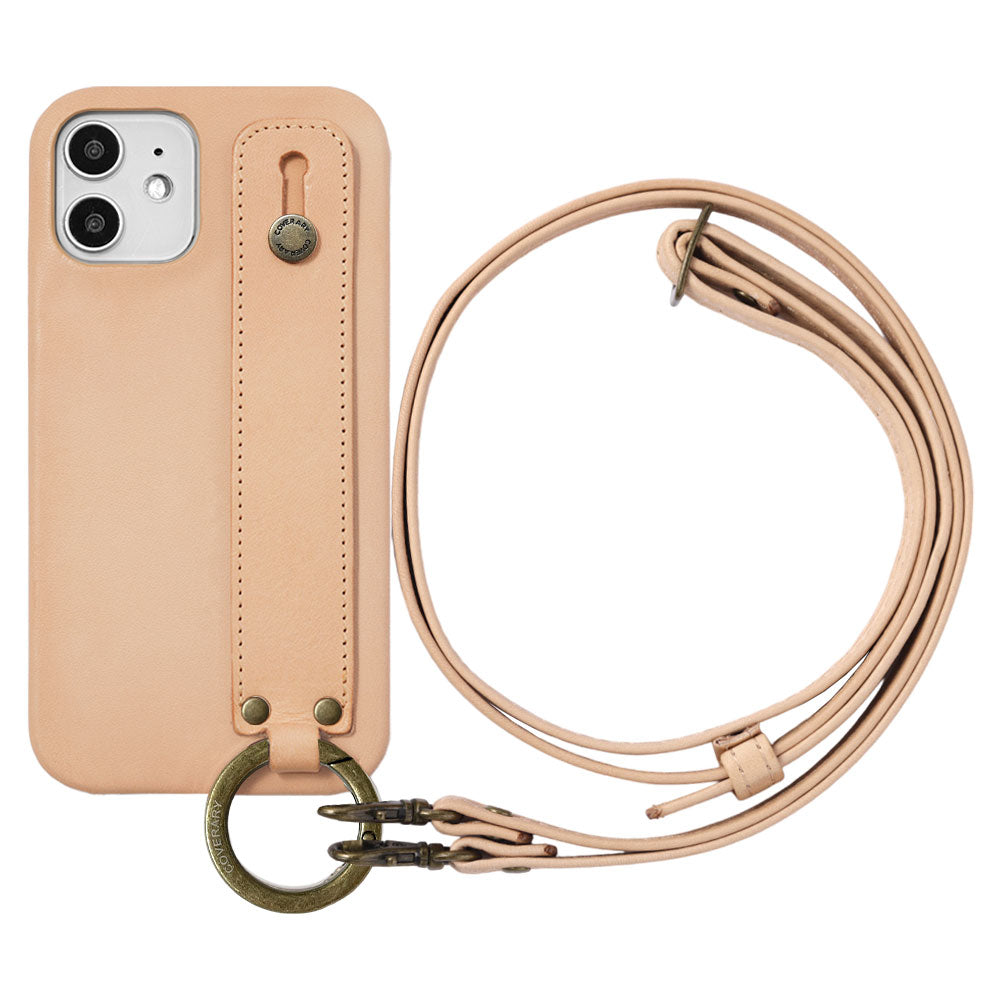 Genuine leather Tochigi leather hand belt & shoulder strap attached back case for iPhone series