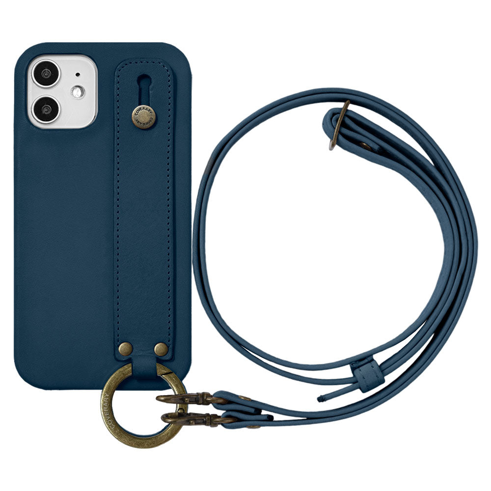 Genuine leather Tochigi leather hand belt & shoulder strap attached back case for iPhone series