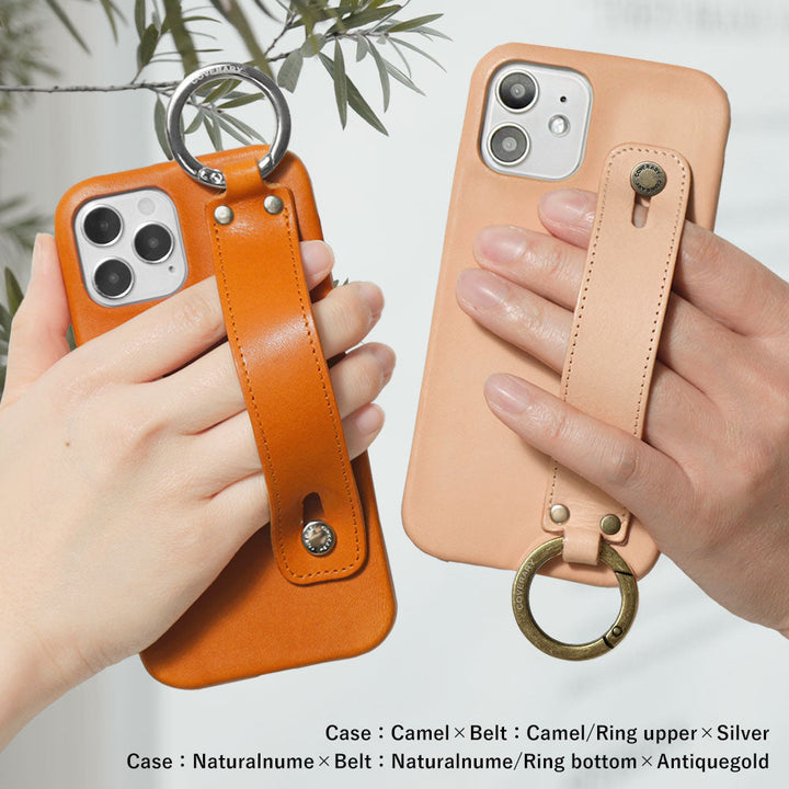 本革 栃木レザー ハンドベルト付き 背面ケース iPhoneシリーズ