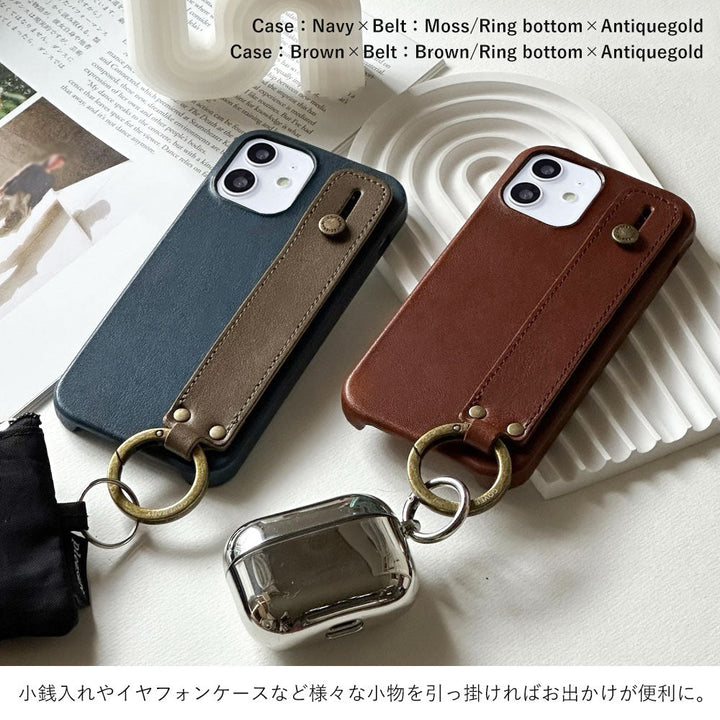 本革 栃木レザー ハンドベルト付き 背面ケース Galaxyシリーズ
