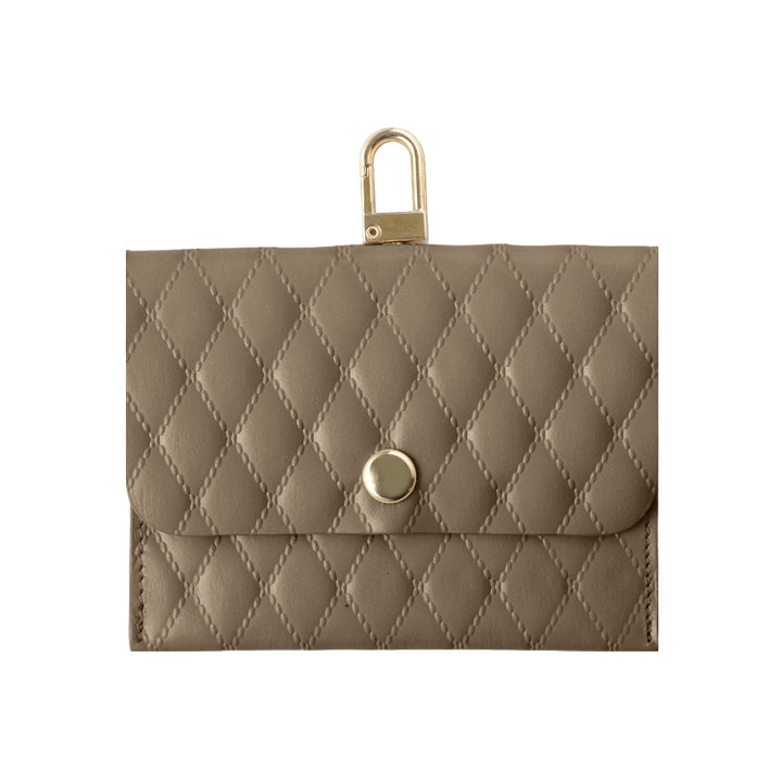 キルティングレザー 本革 イヤホンケース コインケース 吊り下げフック付き