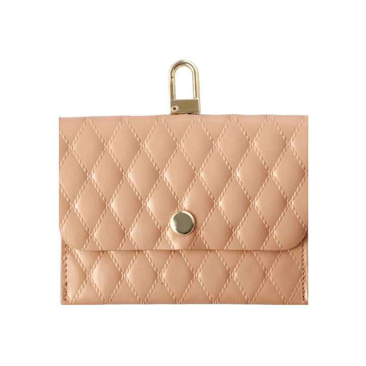 キルティングレザー 本革 イヤホンケース コインケース 吊り下げフック付き