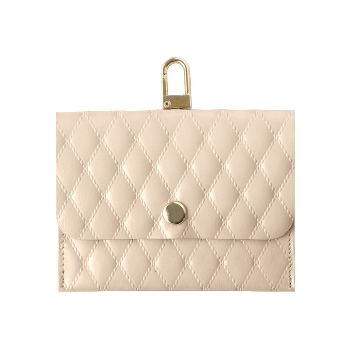 キルティングレザー 本革 イヤホンケース コインケース 吊り下げフック付き