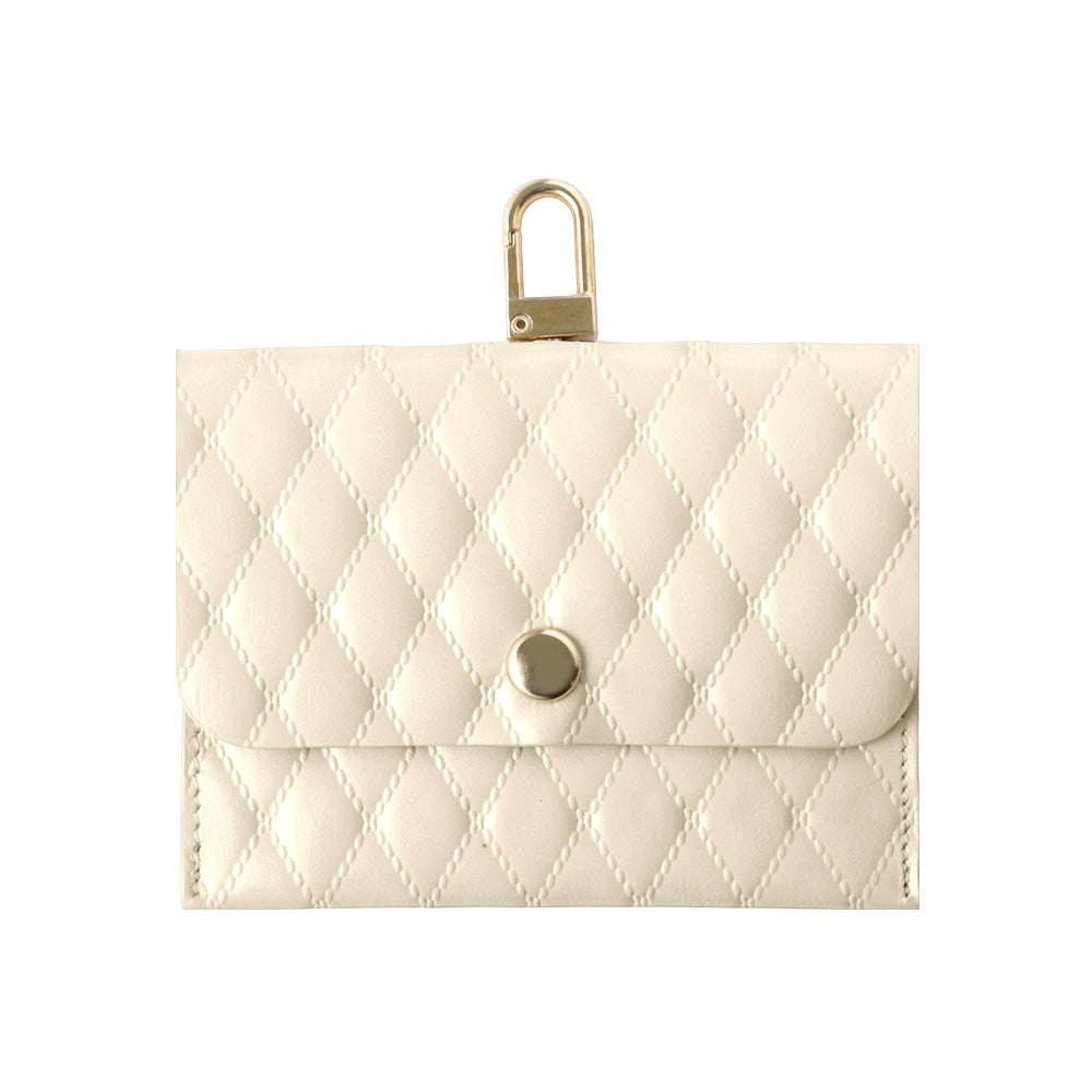 キルティングレザー 本革 イヤホンケース コインケース 吊り下げフック付き