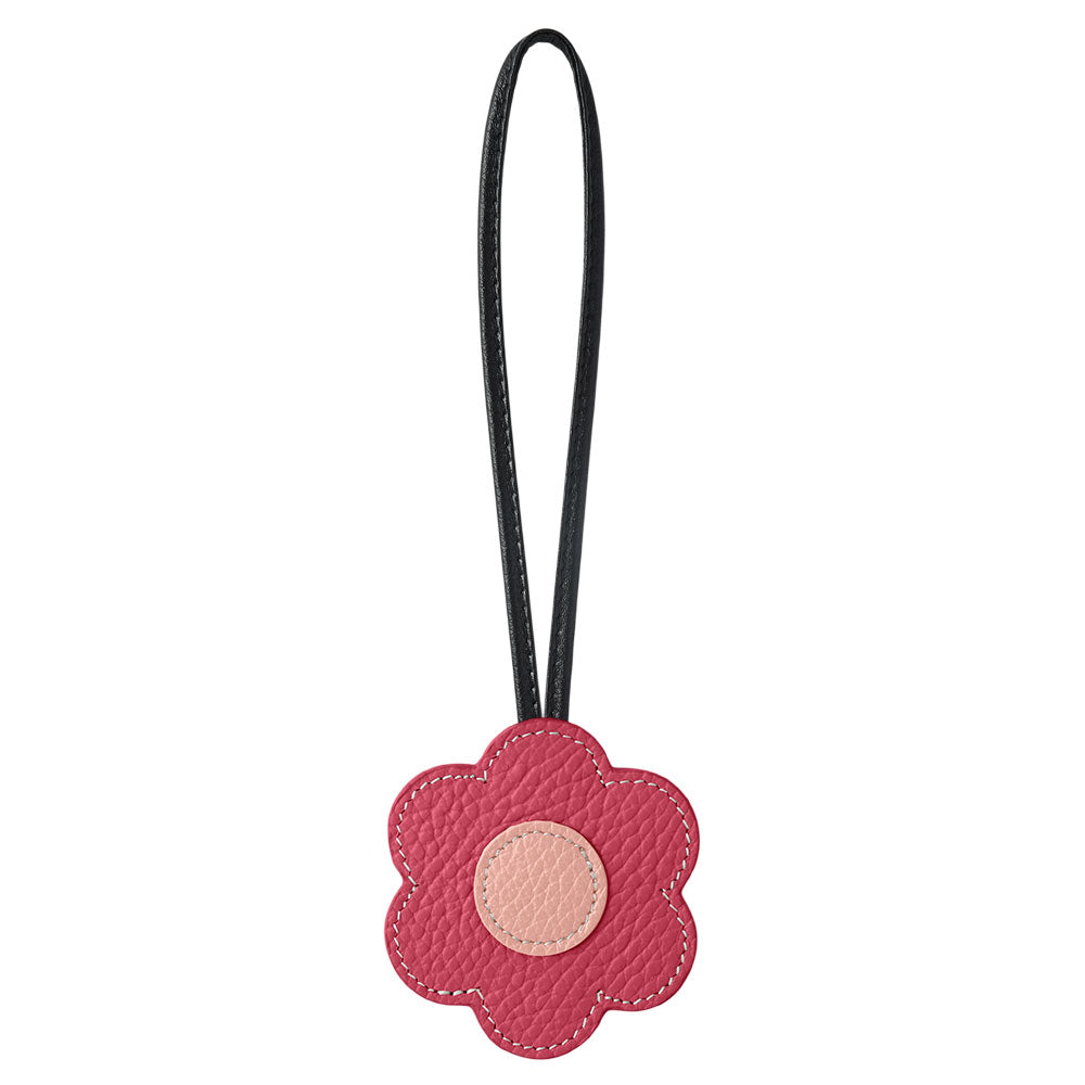 Accessoire cuir véritable cuir italien grainé porte-miroir fleur avec cordon