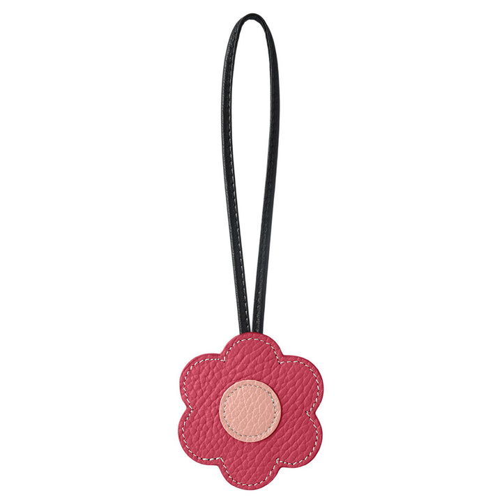 Accessoire cuir véritable cuir italien grainé porte-miroir fleur avec cordon