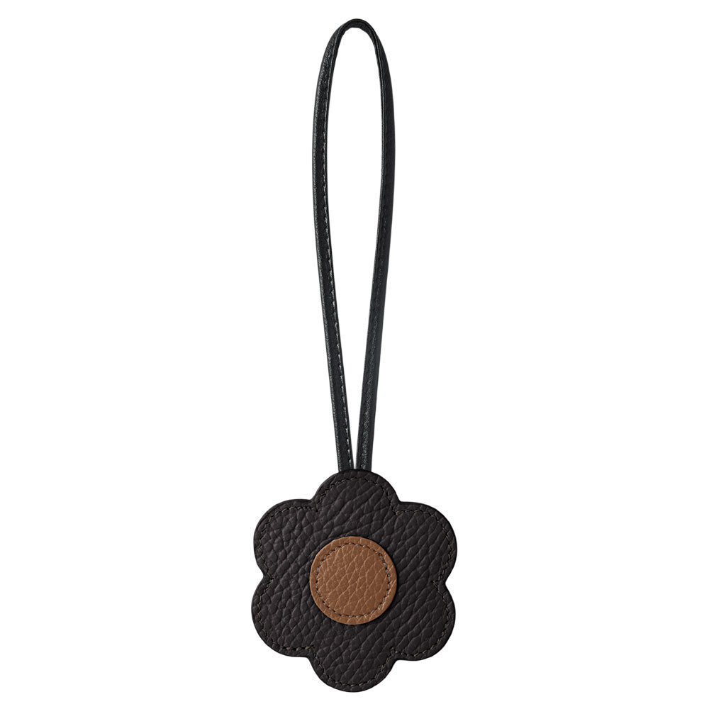 Accessoire cuir véritable cuir italien grainé porte-miroir fleur avec cordon