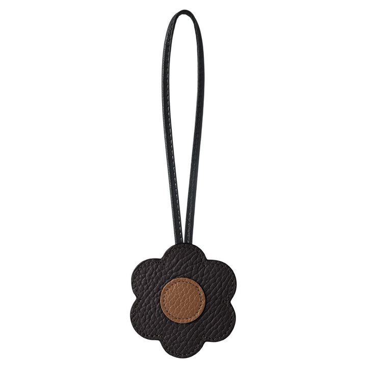 Accessoire cuir véritable cuir italien grainé porte-miroir fleur avec cordon