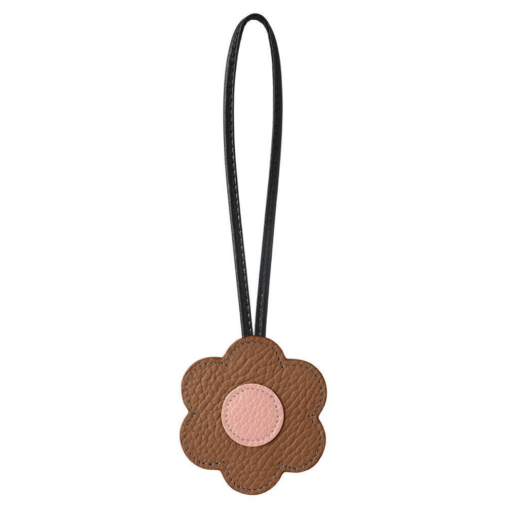 Accessoire cuir véritable cuir italien grainé porte-miroir fleur avec cordon