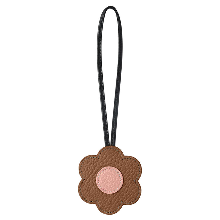 Accessoire cuir véritable cuir italien grainé porte-miroir fleur avec cordon