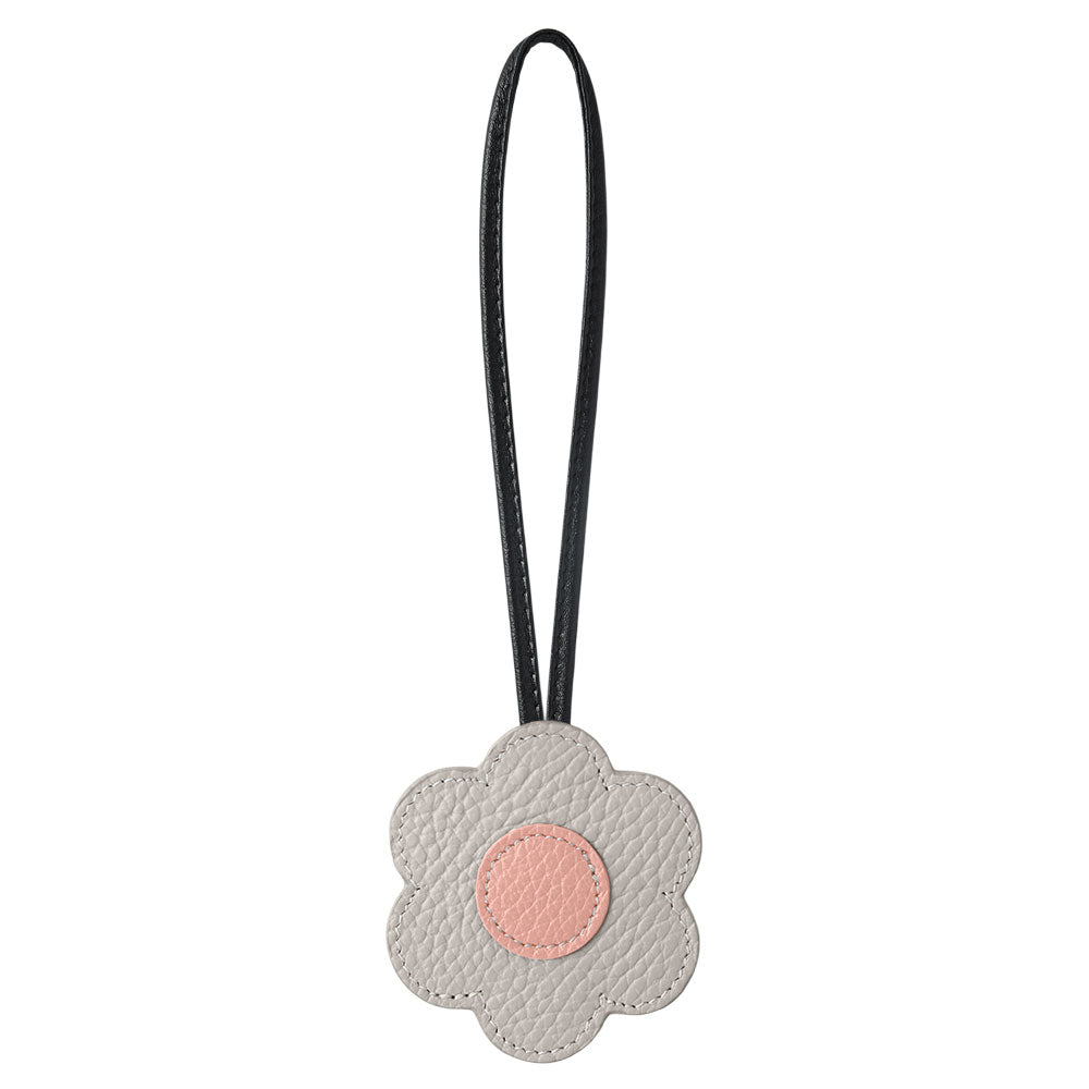 Accessoire cuir véritable cuir italien grainé porte-miroir fleur avec cordon