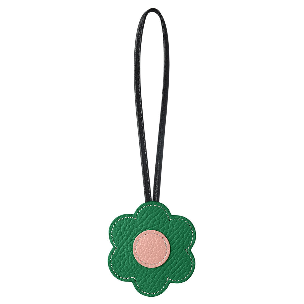 Accessoire cuir véritable cuir italien grainé porte-miroir fleur avec cordon