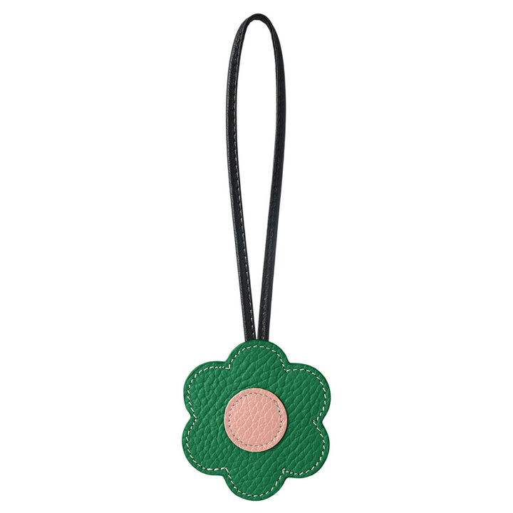 Accessoire cuir véritable cuir italien grainé porte-miroir fleur avec cordon
