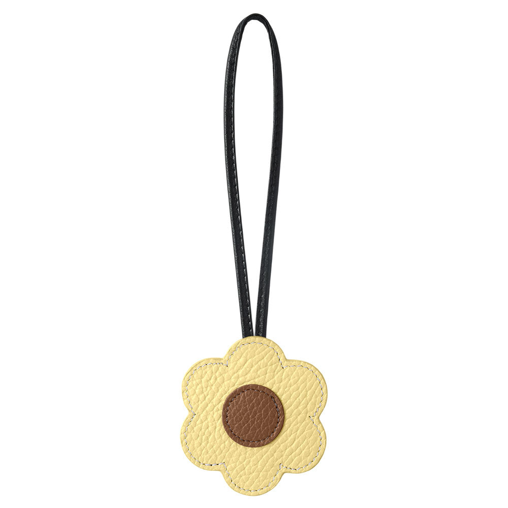Accessoire cuir véritable cuir italien grainé porte-miroir fleur avec cordon