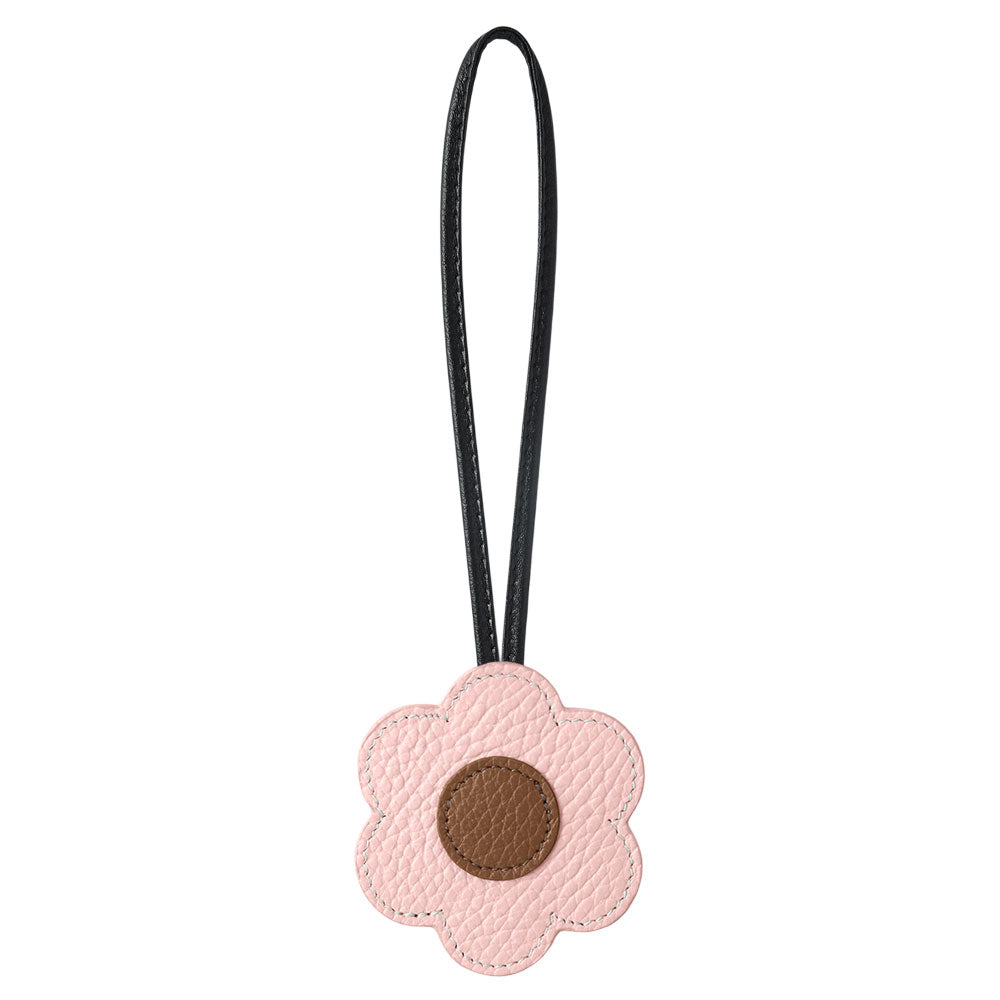 Accessoire cuir véritable cuir italien grainé porte-miroir fleur avec cordon